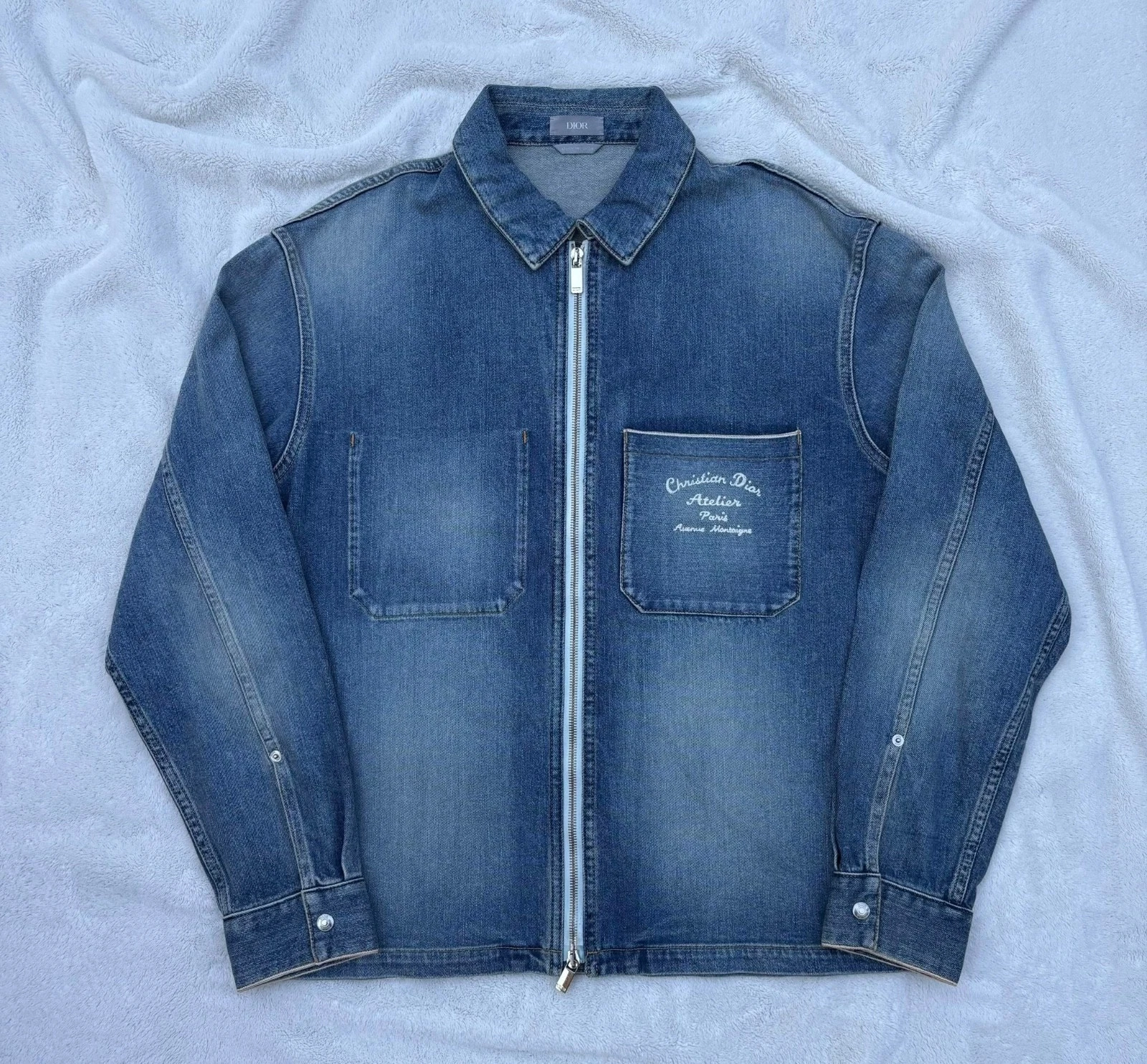 Dior — Dior Washed Denim Blue Zippered Jacket -  Medium- $1875  - Pre-Owned - Authentic