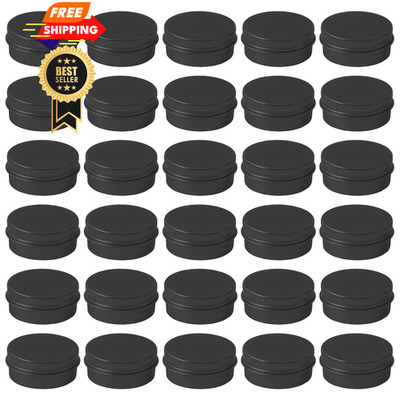 ASUNFO 30 Pcs 0.5 oz Aluminum Tin Cans Round Empty Lip Balm oz, Black 