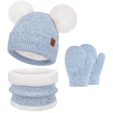 Kids 0-4Y Winter Hat Gloves Scarf Set Blue Baby Toddler Winter Clothing Gift