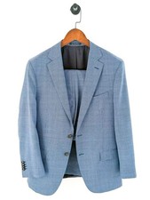 Suitsupply Sienna Italian Wool Suit "Rustic Tropical" Blue Men's 40R Houndstooth