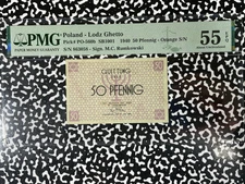 1940 Poland Lodz Ghetto 50 Pfennig PMG AU55 Lot#B3115 Pick#PO-560b