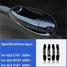 For Benz GLE GLS CLS 2020-2025 Gloss Black Side Door Handle Molding Cover Trim