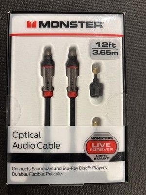 Monster 12' Ft Digital Fiber Optical Audio Cable for Soundbar, Blu-ray Cable Box
