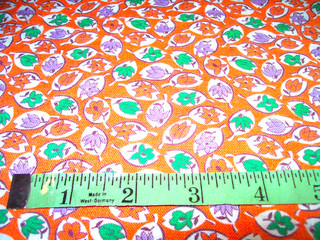 Vintage Feed Sack: Multi colored Flowers on White Leaves on Light Orange