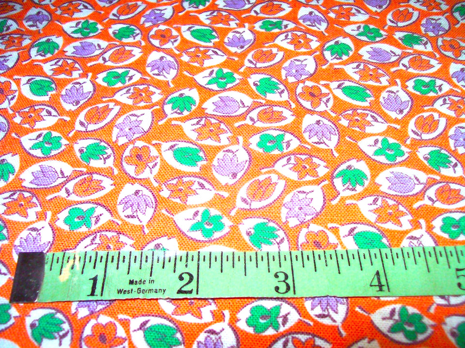 Vintage Feed Sack: Multi-colored Flowers on White Leaves on Light Orange