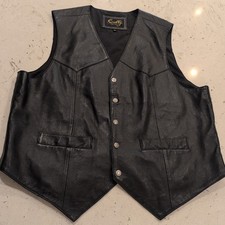 Men's Vintage 90's Scully Black Button Up Leather Western Vest Jacket Sz XL VTG