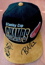 1997 Detroit Red Wings Stanley Cup Champions Kirk Maltby & Bob Rouse Auto Hat