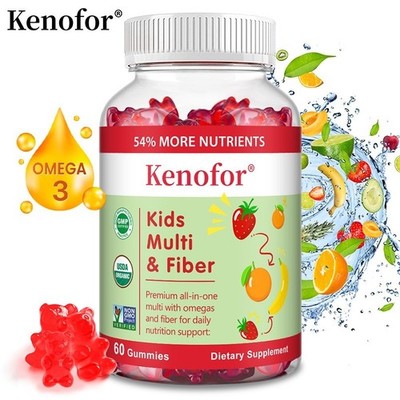 Kids Multi & Fiber Gummies - All-in-One Daily Nutrition Support 60Pcs Non-GMO