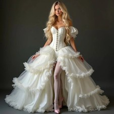 Ivory Off Shoulder Corset Ball Gown Vintage Victorian Wedding Gown for Special