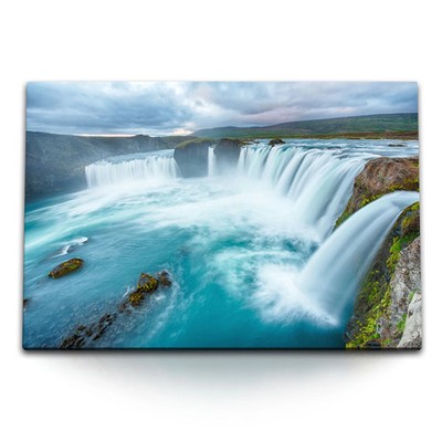 120x80cm Wandbild auf Leinwand Wasserfälle Island Natur Wasser isländische