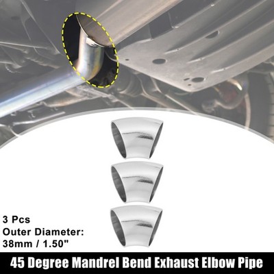 3pcs OD 1.5 Inch 45 Degree Car Exhaust Elbow Pipe Arc Length 50mm