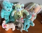 Lot Of 6 Vintage Bunnies Spring Bears Flowers Beanie Babies Nibbly Ariel