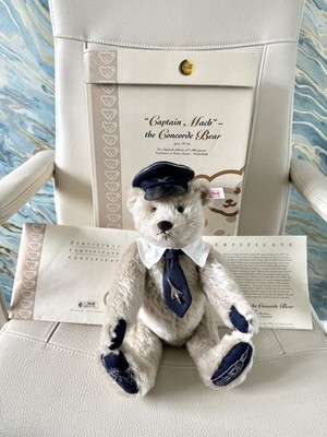 Vintage Steiff 661662 Captain Mach Concorde Ltd Edition grau Mohair Teddybär