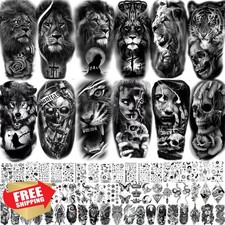 70 Sheets Large Realistic Wolf Tiger Lion Temporary Tattoos