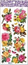 Violette Stickers - Roses - 2 Yellow  Pink Floral Sticker Sheets - Scrapbooks
