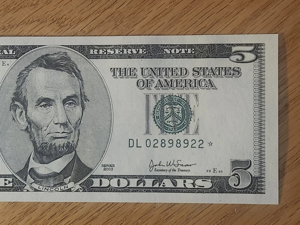 2003 $5 "STAR NOTE" UNC/GEM SAN FRANCISCO D02898922* 3 OF 3 CONS SERIAL NUMBERS - Image 4 of 4