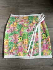 Vintage Lilly Pulitzer Wrap Skirt Patchwork Tropical Print Pink Green Size 8