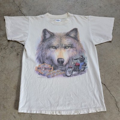 Vintage 1992 Harley Davidson 3D Emblem Wolf American Legends Tee San Diego M