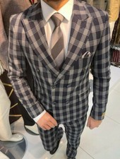 Slim Fit Doppelreiher Herrenanzug in verschiedenen Farben Kariert-Hochzeit