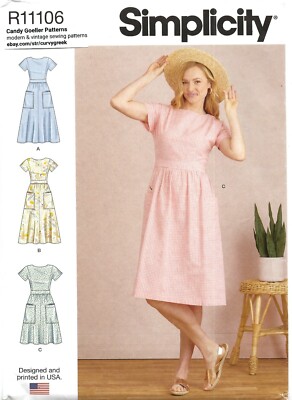 Simplicity R11106 Open Back Dress w Button Closure, Patch Pockets Sz 6-14 S9324