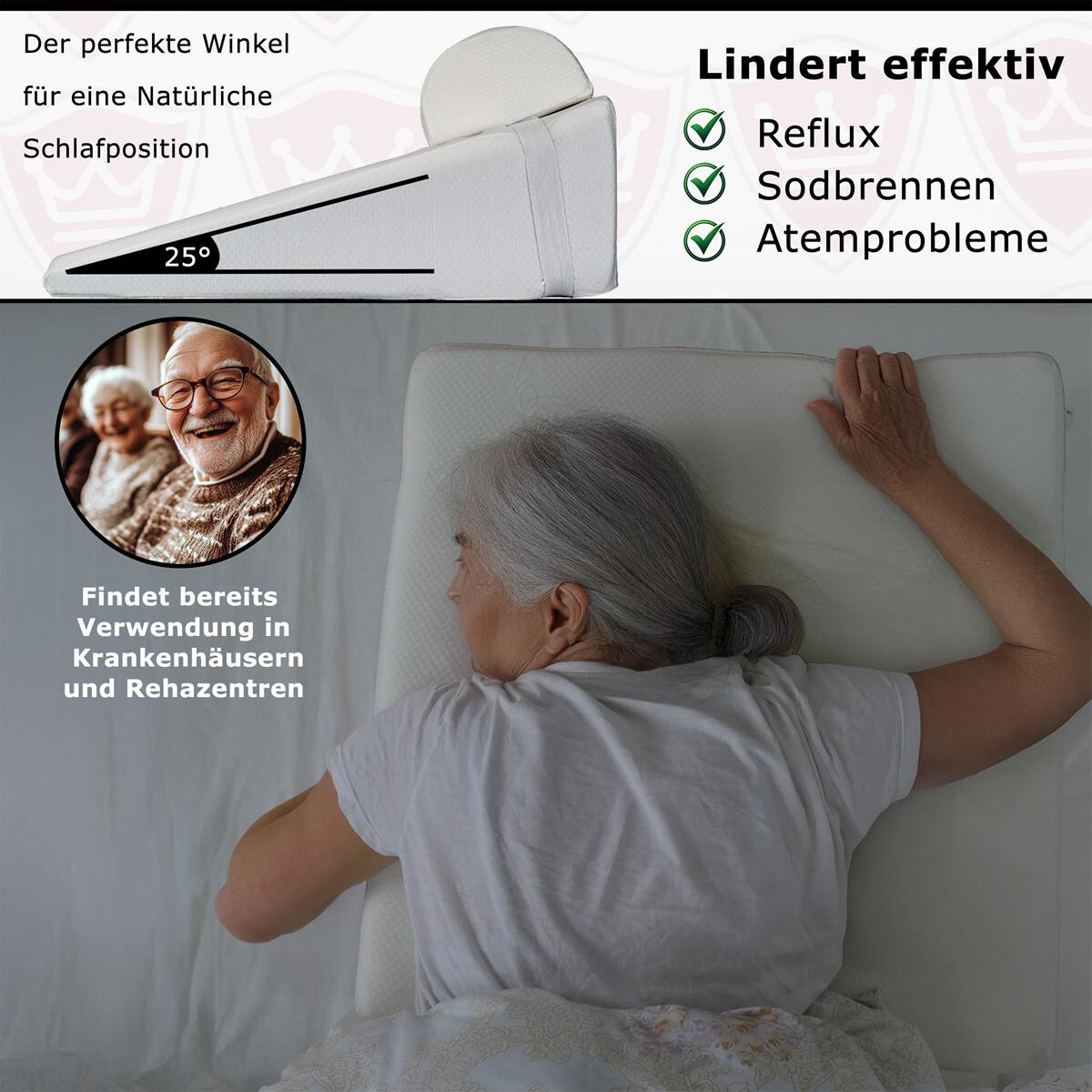 PU Gelschaum REFLUX Kopfkissen Gel Erhöhungskissen Keilkissen mit Nackenrolle