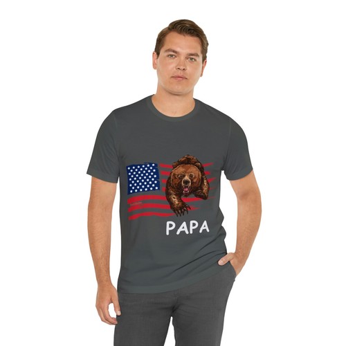 PAPA Grizzly Bear American Flag Father's Day 4th of July Unisex Short Sleeve Tee - Bild 7 von 37