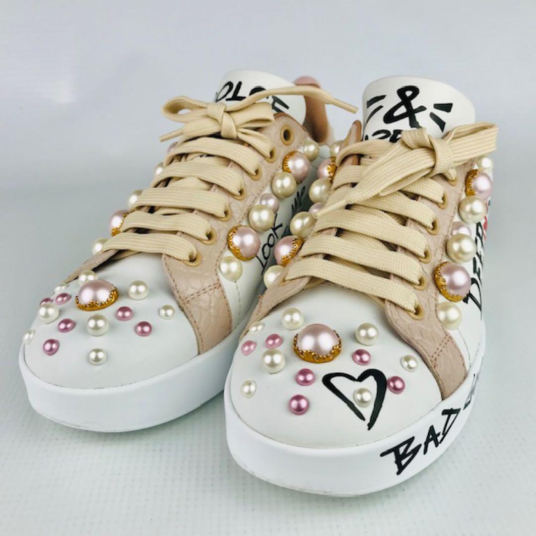 Dolce & Gabbana Women 6.5US Lettering Sneakers With Leather Dolce & Gabbana Women 6.5US Lettering Sneakers With Leather