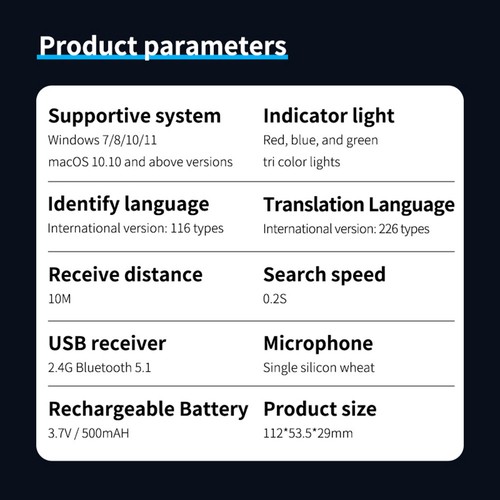 Wireless Intelligent AI Mice Voice Translation 2.4G Smart Mouse Speech to Text - Afbeelding 9 van 16
