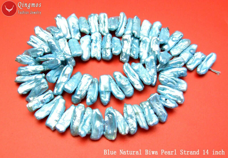 Contas soltas de pérola Biwa azul natural 15-25 mm para fazer joias fios faça você mesmo 14"" - Imagem 3 de 4