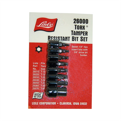 Lisle 26000 8 Piece 1/4'' Drive Tamperproof Torx Bit Set with Holder