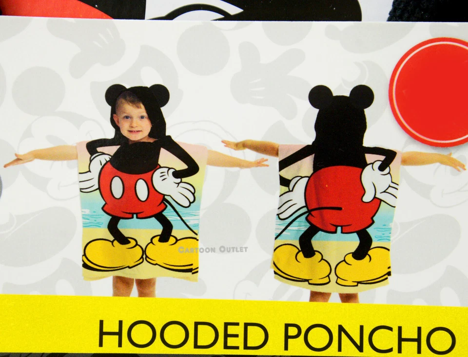 Poncho bagno spiaggia orecchie Topolino Disney asciugamano con cappuccio NUOVO regalo compleanno bambini - Immagine 2 di 4