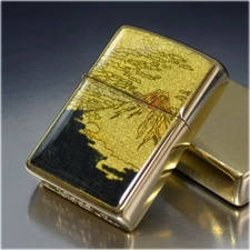 Zippo Japanese Mt. Fuji Gold Leaf Epoxy Gold Inside Unit Brass Lighter Japan New
