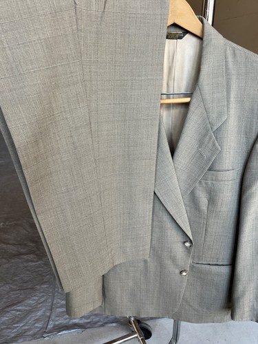 Mens HUNTER HAIG 2 Piece SUIT Lt Beige Plaid 40R - Pants 36/28 wool - Picture 9 of 10