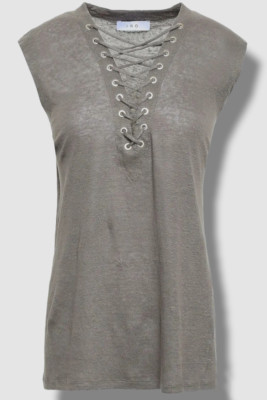 $265 IRO Womens Gray Sleeveless Lace-Up V-Neck Linen Jersey Tank Top Size Medium