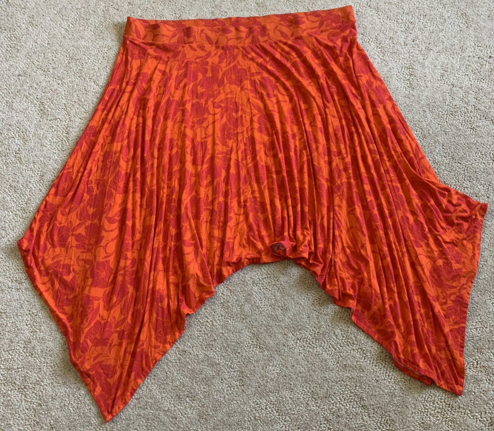 Torrid Super Soft Plus Size 5 Floral Handkerchief Hem Maxi Skirt in Orange Pink