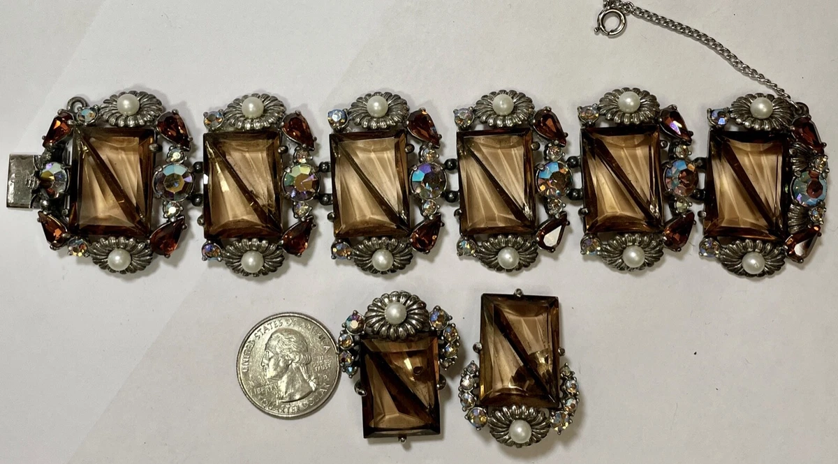 VINTAGE SCHIAPARELLI LARGE MIXED RHINESTONE AND PEARL BRACELET