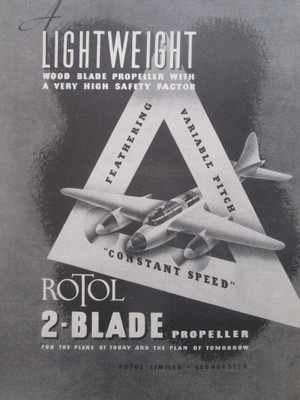 11/45 PUB ROTOL 2 HOLZBLATT PROPELLER KONSTANTE GESCHWINDIGKEIT VARIABLE TEILUNG ORIGINAL ANZEIGE
