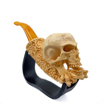 S.Yanik Meerschaum Pipe Skull Smoking Pipe, Handcarved Ornament Tobacco Pipe