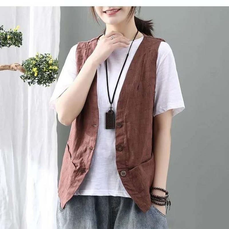 Women Waistcoat Vest Gilet Sleeveless Jacket Chinese Retro Cardigan ...