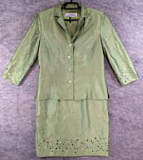 Jessica Howard Dress Jacket Set Women 8 Green Sequins Beaded Lined Shoulder Pads