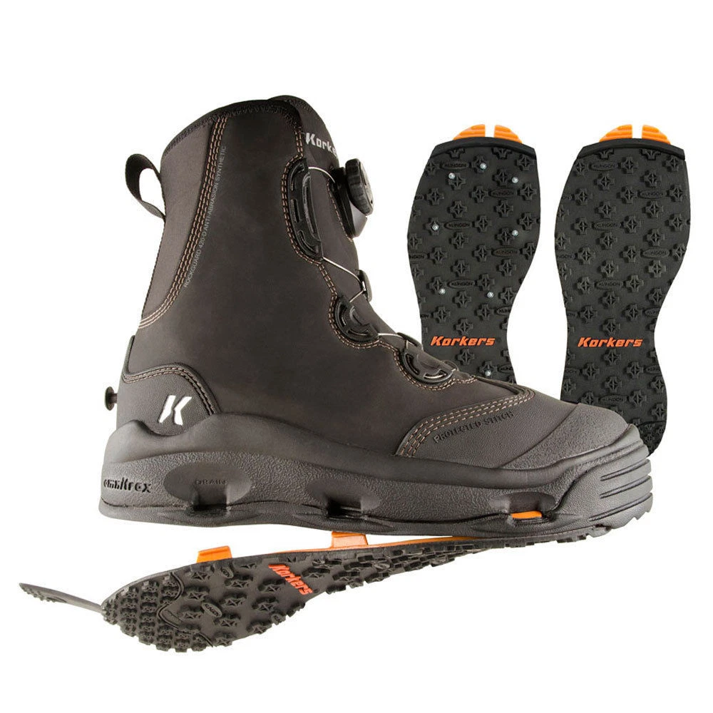 SIZE 12 KORKERS DEVILS CANYON WADING FISHING BOOT STUDDED+ KLING-ON RUBBER SOLES