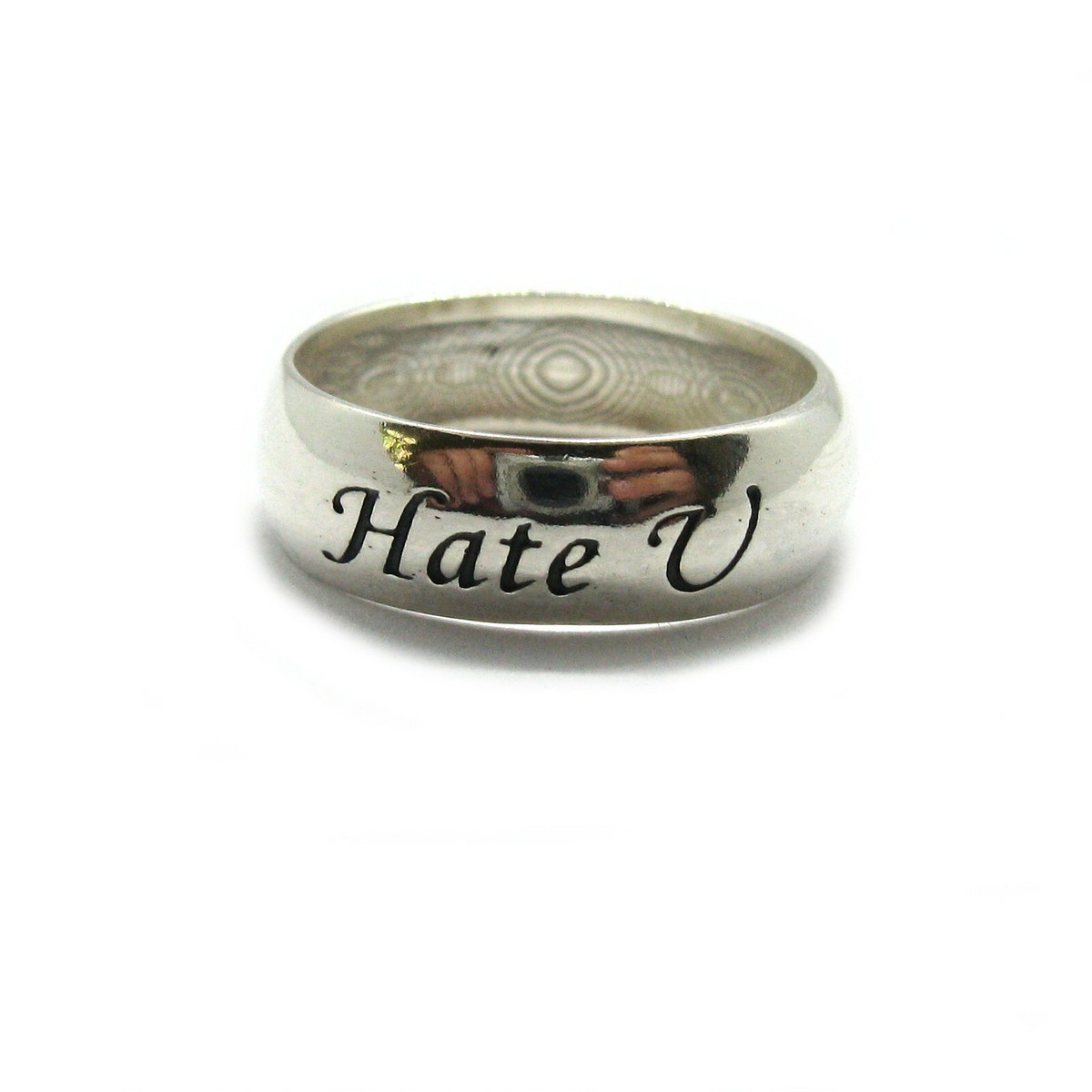 Genuine sterling silver ring 7mm band Love U Hate U solid