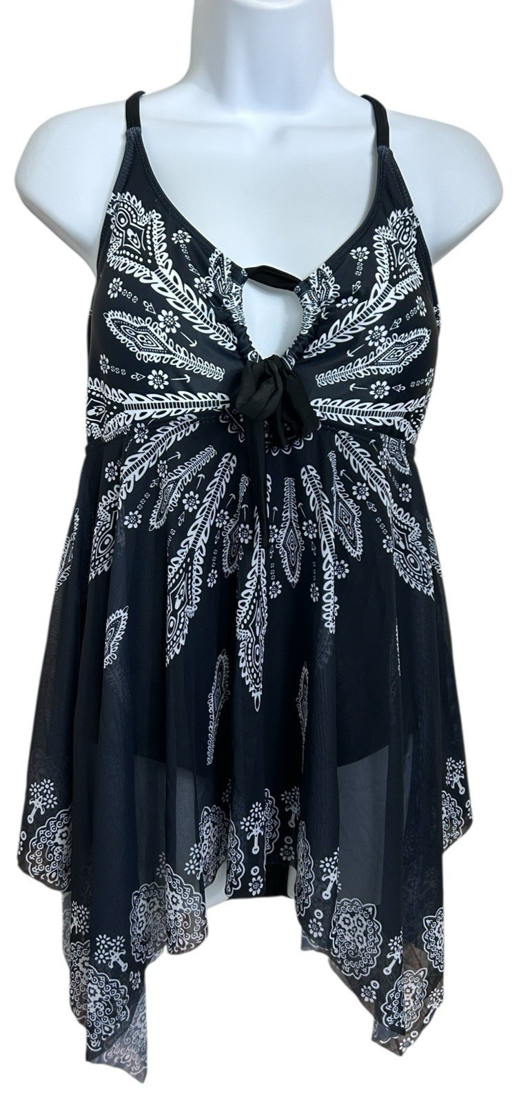 Black Handkerchief One Piece Swimsuit Size XL Slimming Removeable Pads Swimwear