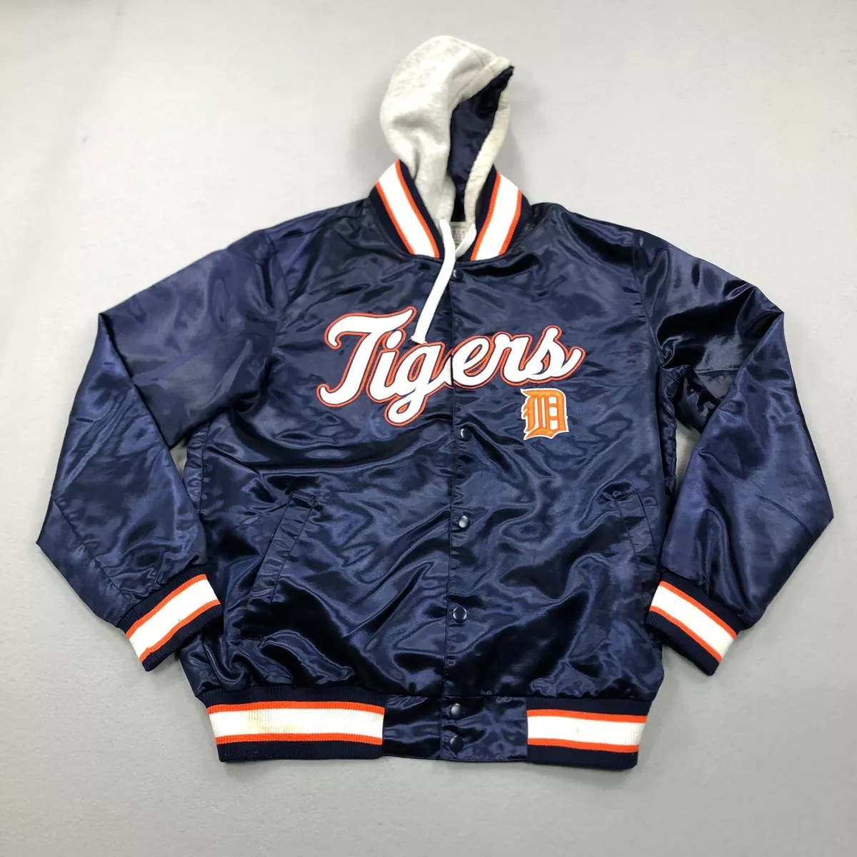 Detroit Tigers Jacket Men XL Satin Bomber Windbreaker Lettermen Adult  Hooded A6