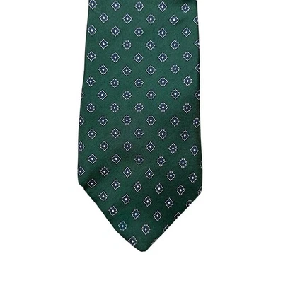 Kenneth Gordon New Orleans Silk Tie Green Geometric Foulard Hand Sewn England - Image 1 of 4