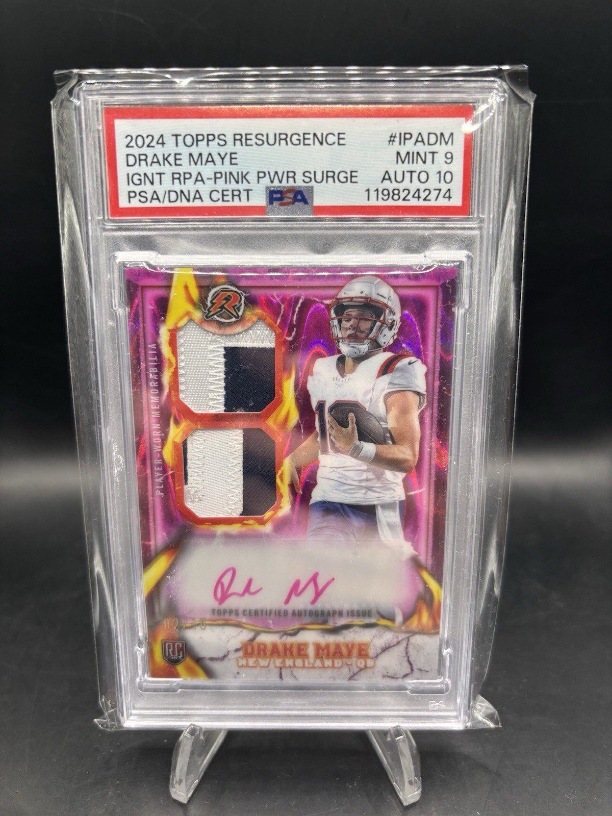 Drake Maye Topps Resurgence Ignite Rookie Patch Autographs #IPADM Pink Power Surge