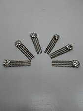 Vintage Set of 6 Silver Metal Rhinestone Flower Bridal Hair Clip Combs