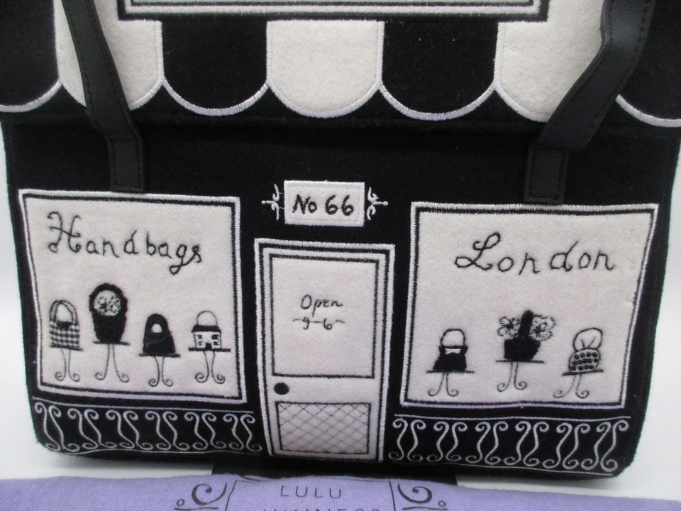 Bolso de Mano Lulu Guinness Vintage Años 90 Negro y Off-White Lana Fieltro Tienda Nº 66 Foto 3 de 4