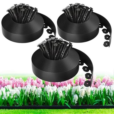 100ft Landscape Edging Kit with 150 Spikes, Not Digging Flexible Plastic Edge Bo