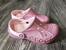 Crocs Kids Baya Glitter Clog J3 Lightweight Pink Glitter Finish Pivot Heel Strap